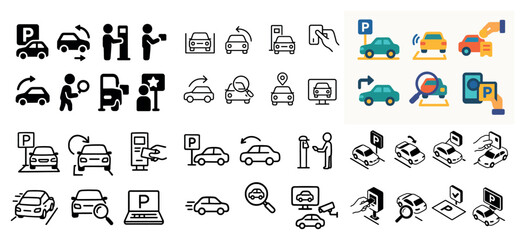 Car parking icons set with various symbols and signs