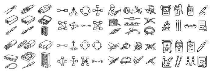 Network and electrical cable connector icons set