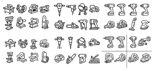 Fototapeta premium Hand tools icons collection: saws, drills, grinders