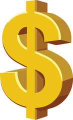 3d metallic gold dollar symbol with shine and highlights