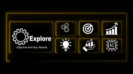 Business Strategy Icons Gear Target Lightbulb Growth A I Chip Objective Key Results Concept cogwheel