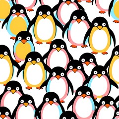 Fototapeta premium Charming cartoon penguin seamless pattern background with adorable arctic birds in a playful style, perfect for kids' fabric, wrapping paper, or digital design projects