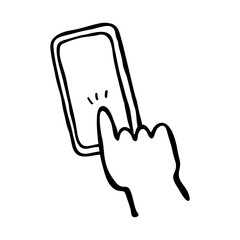 Hand Tapping Smartphone Screen. Mobile Phone Use. Hand drawn illustration.