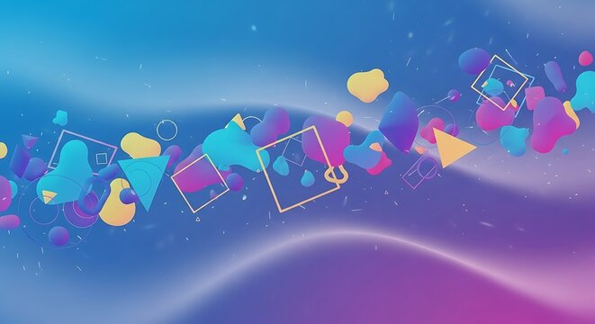 Abstract 3D Shapes Flowing on a Gradient Background.