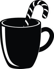 Holiday mug with candy cane silhouette Black silhouette of a mug with a candy cane 1