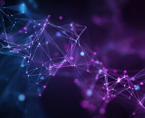 Abstract glowing network of interconnected nodes and lines in blue and purple hues