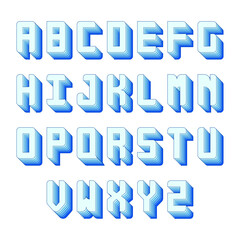 Blue alphabet letters with 3d isometric effect