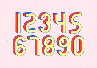 Set of numbers with 3d isometric effect on abstract background