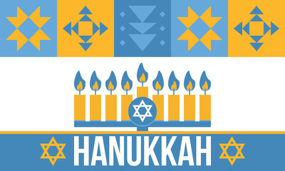 Hanukkah. Jewish festival. Festival of Lights. Traditional menorah. Candles. Star of David. Happy holiday banner. Creative art template. Vector illustration