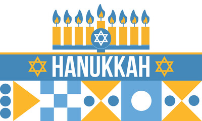 Hanukkah. Jewish festival. Festival of Lights. Traditional menorah. Candles. Star of David. Happy holiday banner. Creative art template. Vector illustration