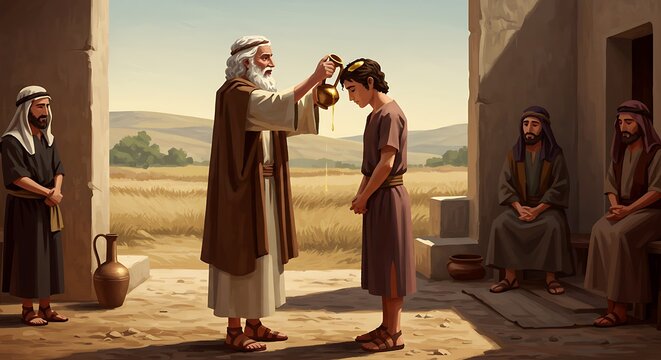 Anointing Ceremony - A Biblical Scene of Blessing and Tradition.