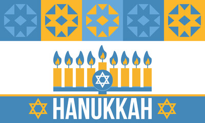 Hanukkah. Jewish festival. Festival of Lights. Traditional menorah. Candles. Star of David. Happy holiday banner. Creative art template. Vector illustration