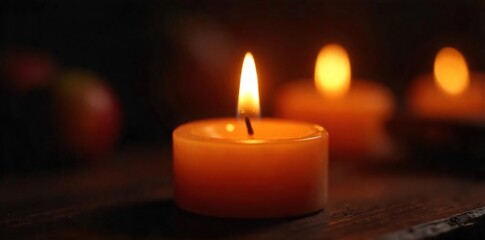 Flickering Candlelight Warm Orange Glow, Cozy & Intimate Atmosphere, Vintage Feel, Soft Focus, Dark Background