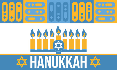 Hanukkah. Jewish festival. Festival of Lights. Traditional menorah. Candles. Star of David. Happy holiday banner. Creative art template. Vector illustration