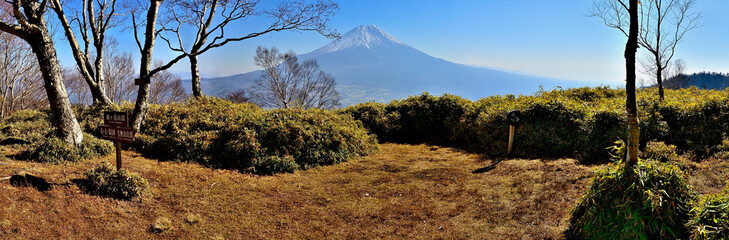 天子山地の雨ヶ岳山頂より富士山を望むパノラマ
