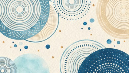 Abstract circles and patterns background with blue and tan hues