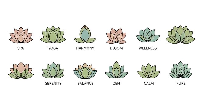 Lotus Flower Collection - Spa, Yoga, Harmony, and Wellness Icons.
