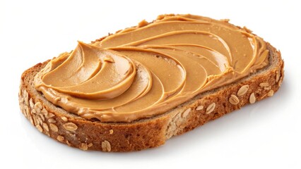 Delicious slice of bread spread with creamy peanut butter