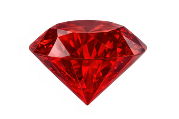 Brilliant red ruby gemstone crystal cut diamond shape, symbolizing luxury, wealth, and preciousness, on transparent background
