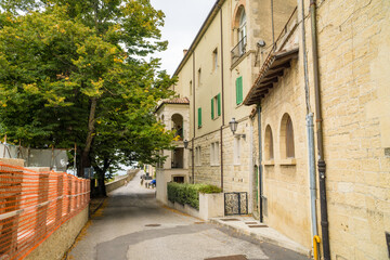 San Marino- 9 september 2025:ancient fortress on the mountain. The narrow street