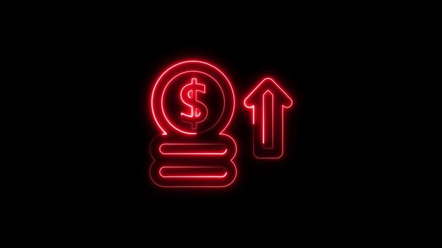 Glowing Price Increase and Symbol in HD Video Neon Animation on Black Background.