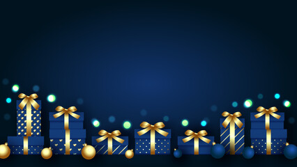 Christmas background with gifts. Festive banner