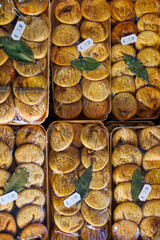 Obst und Gemüse auf türkischem Bazar, Draufsicht