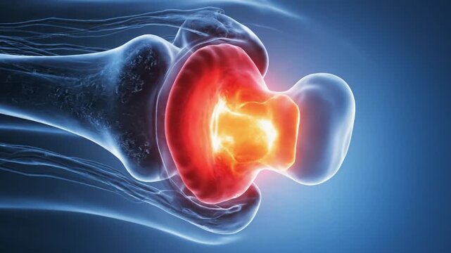 Medical Illustration of Hip Joint Anatomy and Inflammation.