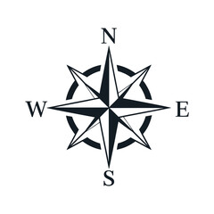Obraz premium Black and white compass rose with cardinal directions and starburst design