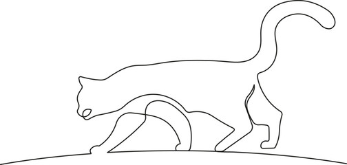 Continuous One Line Drawing of Walking Cat. Minimalist Animal Illustration