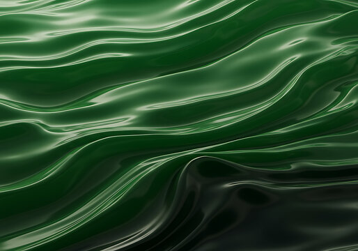 Elegant abstract background with smooth, transparent green waves and flowing layers on a dark backdrop. Modern design for corporate or luxury branding.