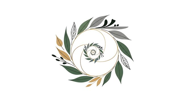 Fototapeta Elegant Floral Spiral - A Minimalist Botanical Design with Golden Accents.