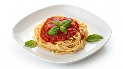 Delicious italian pasta dish with tomato sauce and fresh basil