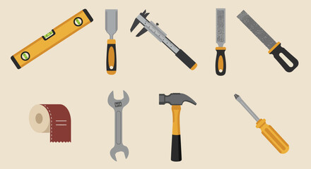Tools of the Trade Vector Illustration of Carpentry and Construction Instruments