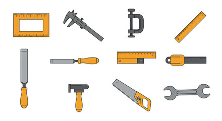 Obraz premium Hand Tools Flat Design Vector Set for Craftsmen and Technicians
