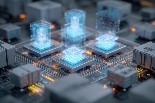 Circuit Board Data Processing Digital Architecture Abstract Technology Computing System Chip Microprocessor Quantum Artificial Intelligence Network Server Future Design
