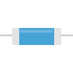 Blue cylindrical electronic resistor component with silver wires on a white background symbolizing electrical engineering and circuits