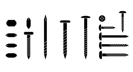 Collection of Various Types of Fasteners, Screws, and Nails