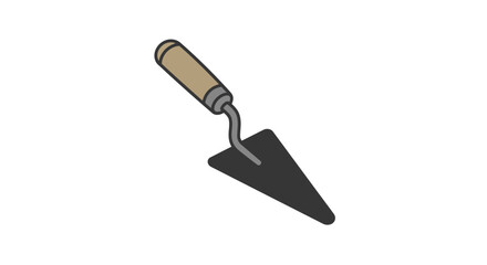 Illustration of a Black Trowel with Wooden Handle for Masonry and Gardening Tasks