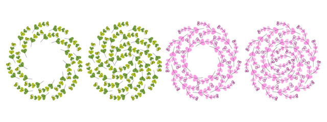Outline Hearts Shape twigs Wreaths Circle Frame Border and Round Backdrop Spring Copy space Template