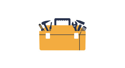 Tools Box with Various Instruments Inside Flat Vector Graphic Illustration