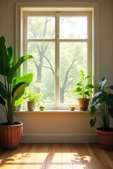 Sunlit Room, Plants, Peaceful Atmosphere Serenity, Self-Care, Healthy Living