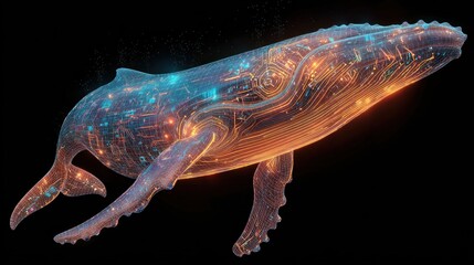Obraz premium Digital whale illustration with circuit patterns