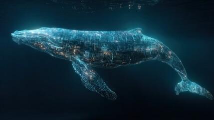 Digital whale underwater glowing blue light