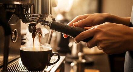Barista Making Coffee, Espresso Machine, Coffee Shop.