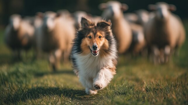 Shetland Sheepdog Herding Across Field — Working Dog Action