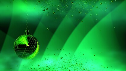 飛び散る緑の泡のような粒子とクリスマスボールのイラスト