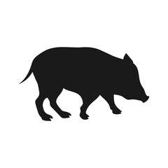 Wild boar silhouette isolated on white background. Wild pig silhouette. Vector illustration