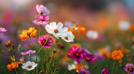 Fototapeta premium A vibrant flower background with a blurred bokeh effect, a scene of summer sun and joyful nature.