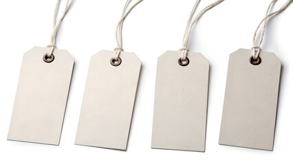 Four blank paper tags isolated on white background